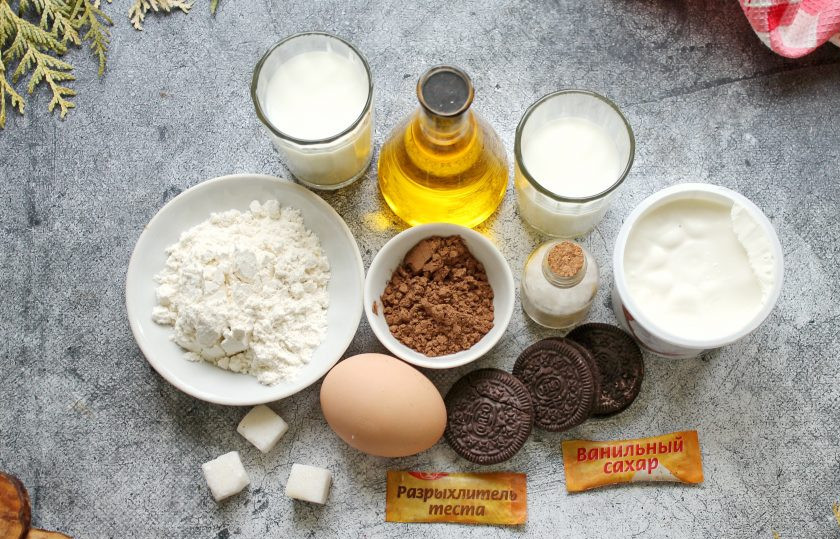 1. Этап. Капкейки с печеньем Орео: Подготовьте все необходимые ингредиенты для приготовления капкейков с печеньем 