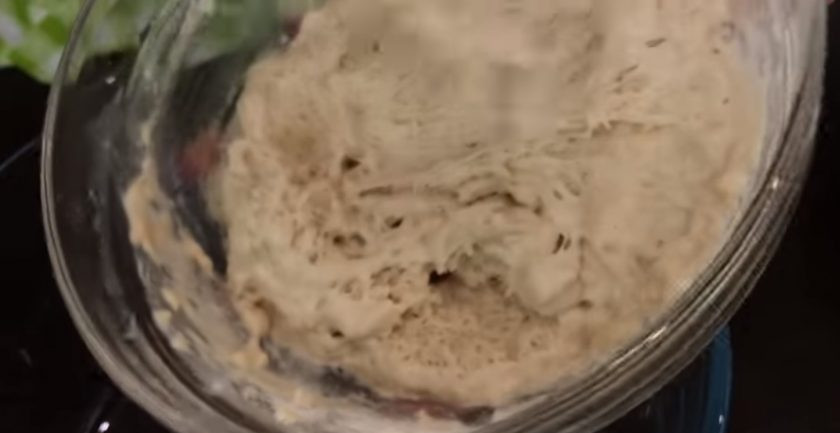 1. Этап. Рулет с черносливом и орехами в медовой корочке: 1. Дрожжи растворите в теплом молоке (3 ст. ложки) и разведите до однородности. Добавьте несколько столовых ложек муки и перемешайте. Оставьте опару при комнатной температуре на 15 минут.