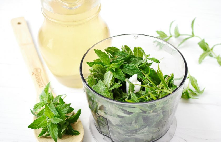 1. Этап. Сироп из тархуна и мяты: Из сахара и воды сварите сироп, остудите, добавьте лимонный сок. Листья мяты и эстрагона (тархуна) вымойте. Поместите зелень в блендер, залейте сиропом, пробейте до однородности.