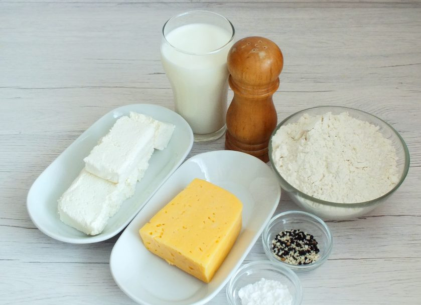 1. Этап. Творожное печенье с сыром: Подготовьте необходимые ингредиенты.