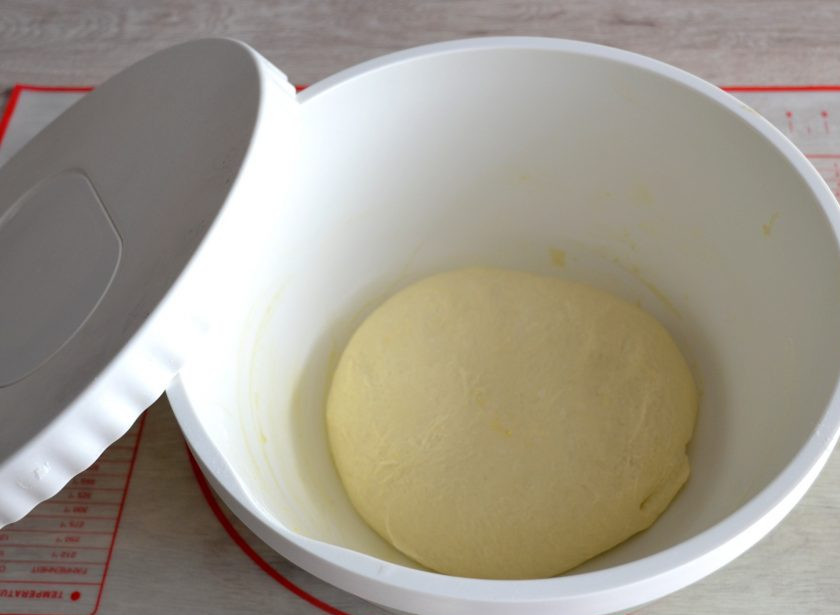 1. Этап. Итальянский хлеб с розмарином в духовке: Смажьте миску оливковым маслом, выложите в нее тесто, накройте крышкой, оставьте для брожения на 1 час.