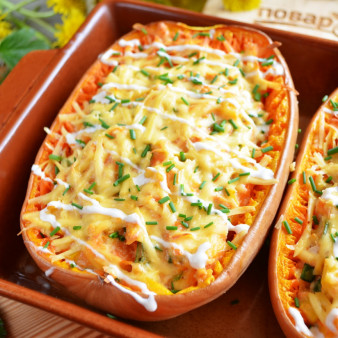 Фаршированная тыква-спагетти курицей