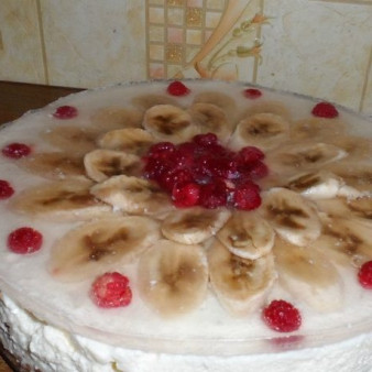 Торт без выпечки с желатином и фруктами