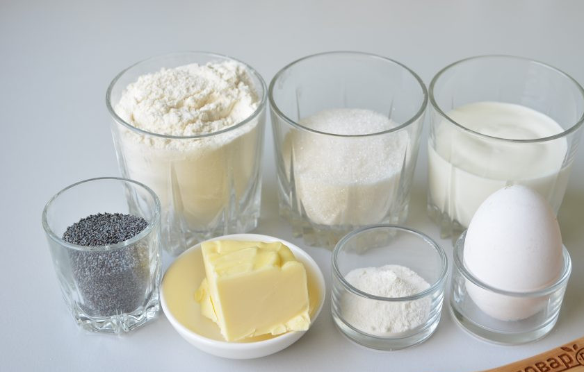 1. Этап. Коржики Маковые: 1. Подготовьте продукты.