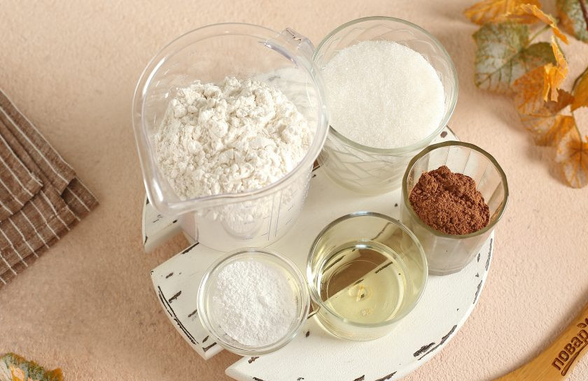 1. Этап. Шоколадные кексы без молока: Подготовьте все ингредиенты.