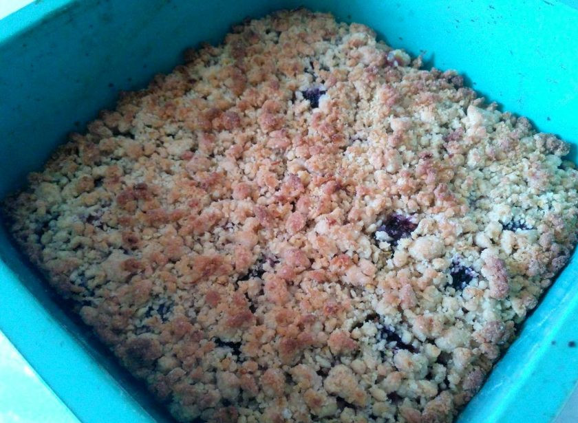 1. Этап. Лимонный крамбл с ягодами: Присыпьте ягоды второй частью теста и выпекайте крамбл при температуре 170-180 градусов в течение 35-40 минут до появления румяной корочки.