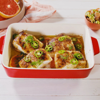 California Star Ruby Grapefruit Jalapeño Baked Cod