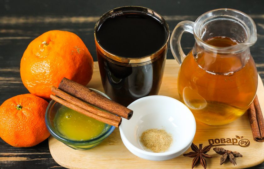 1. Этап. Глинтвейн с мандаринами: Подготовьте указанные ингредиенты.