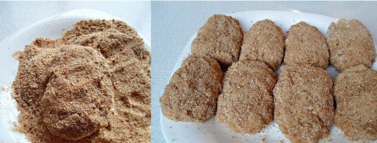 1. Этап. Колдуны с мясом: Обваляйте колдуны в панировочных сухарях.