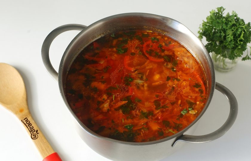 1. Этап. Кавказский борщ: Кавказский борщ готов. Дайте ему настояться, а потом подавайте к столу.