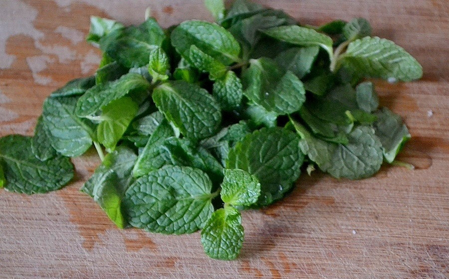 1. Stage. Mint sandwiches: Peel the mint from the stems.