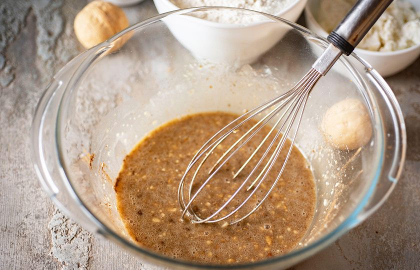 1. Этап. Творожно-тыквенное печенье: Все перемешайте венчиком.