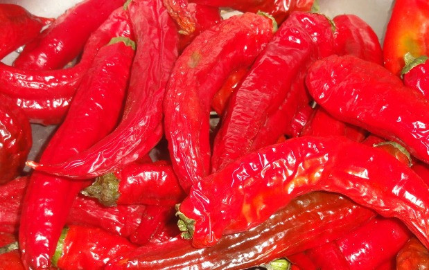 1. Этап. Абхазская аджика: В традиционных рецептах перец для приготовления аджики предварительно вялили на солнце, поэтому вы можете подвесить его на веревочку на улице, пусть повисит пару деньков. Когда перец немного подсохнет, промываем его тщательно и высушиваем на бумажном полотенце. Перец тем как начать работу с острым перцем обязательно оденьте перчатки.