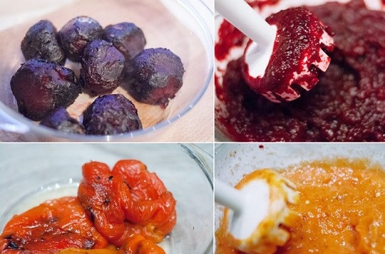 1. Этап. Борщ с ушками: 3. Готовые запеченные овощи остудите, очистите и измельчите в пюре.