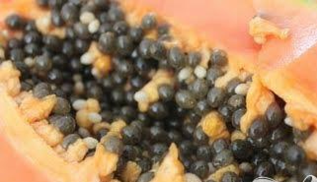 1. Этап. Пирог из папайи: 1. Выбирайте самую спелую и сладкую папайю. Разрежьте ее вдоль, удалите семена и волокна.