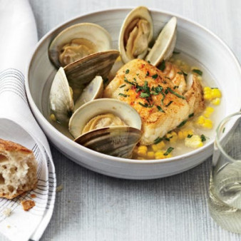 Ten-Minute Salt Cod with Corn and Littleneck Clams