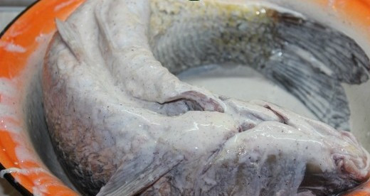 1. Этап. Сазан в духовке с майонезом: Смазываем нашего сазана со всех сторон готовым соусом, отставляем его на 30 минут.