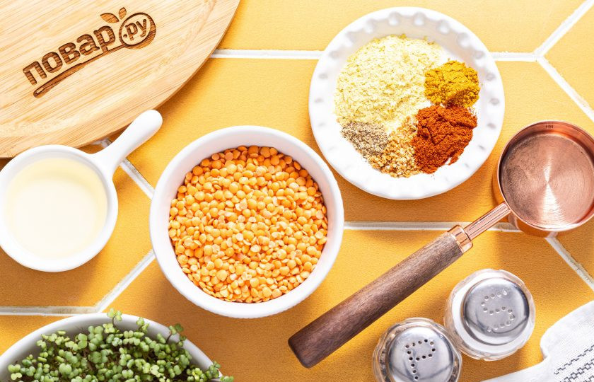 1. Этап. Оладьи из красной чечевицы: Подготовьте все ингредиенты.