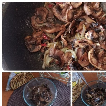 1. Этап. Бутерброд с шампиньонами и плавленым сыром: Перемешиваем и через минуту снимаем сковороду с огня. Перекладываем содержимое сковороды в посуду, даём остыть и накрываем пищевой плёнкой. Это уже готовая начинка для бутербродов. Её можно не сразу использовать, а поставить в холодильник и доставать по мере надобности, немного подогрев в СВЧ, т к в ней присутствует сливочное масло. Это сократит до минимума приготовления бутербродов в момент надобности. Я буду делать бутерброды сразу перед подачей на хлебцах. Можно по желанию сделать на тостовом хлебе или багете. Сырки сливочные в треугольниках HOCHLAND открываем и разрезаем пополам вдоль из расчёта: 1 сырок на 2 хлебца (зависит от размера хлебца, может уйти на 1 хлебец и целый сырок). Намазываем. Выкладываем 