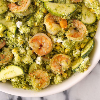 Couscous Salad with Shrimp, Zucchini, Corn, and Feta