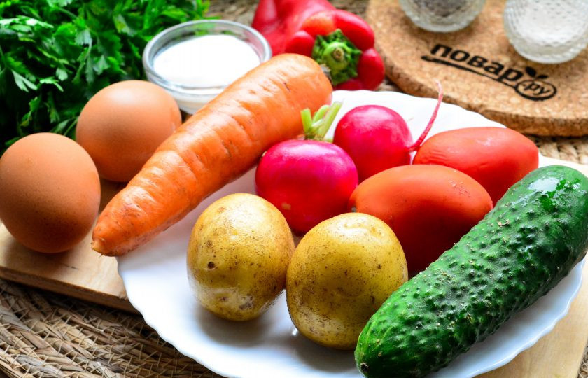 1. Этап. Салат Осенняя палитра: Подготовьте ингредиенты для приготовления салата 