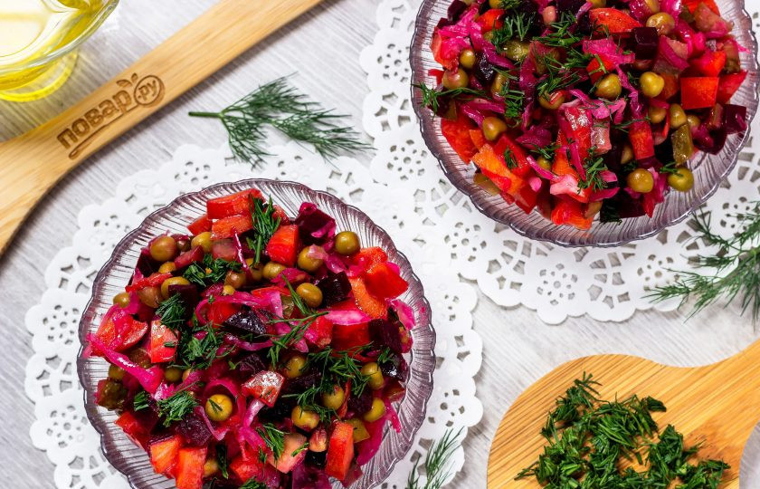 1. Этап. Винегрет без картошки: Украсьте салат свежей зеленью и подавайте к столу. Приятного аппетита!