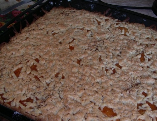 1. Этап. Печенье Каракуль: 5. Меньший кусочек теста достаю из холодильника и натираю на крупную терку, выкладываю его поверх начинки и отправляю в разогретый до 160-180 градусов духовой шкаф на 30-40 минут.