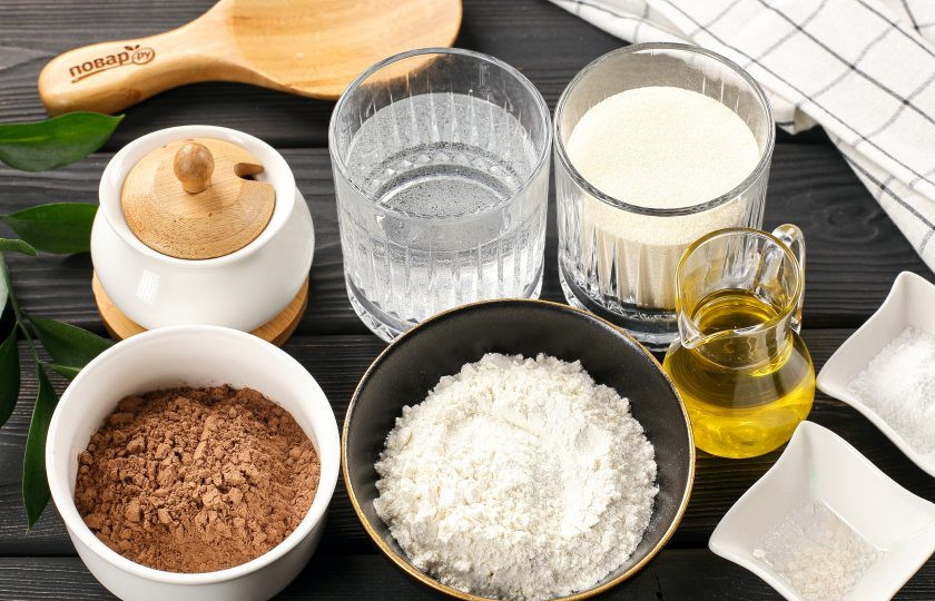 1. Этап. Какао-манник в глазури: Подготовьте все ингредиенты.