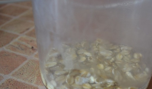 1. Этап. Смузи с овсянкой и бананом: Овсяные хлопья залить водой. Дать постоять 5 минут.