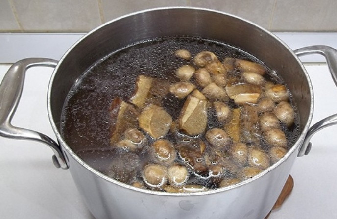 1. Этап. Грибная солянка без капусты: Добавляем грибы. Варим всё до готовности картофеля.