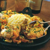 Spiced Chicken Legs with Apricots and Raisins