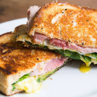 Greens, Eggs, and Ham Grilled Cheese Sandwich