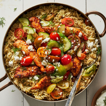 One-Pot Shawarma Chicken and Orzo Skillet