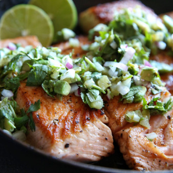 Seared Salmon with Avocado Salsa Verde