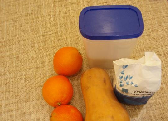 1. Этап. Кисель из тыквы: 1. Подготавливаем все необходимые ингредиенты.