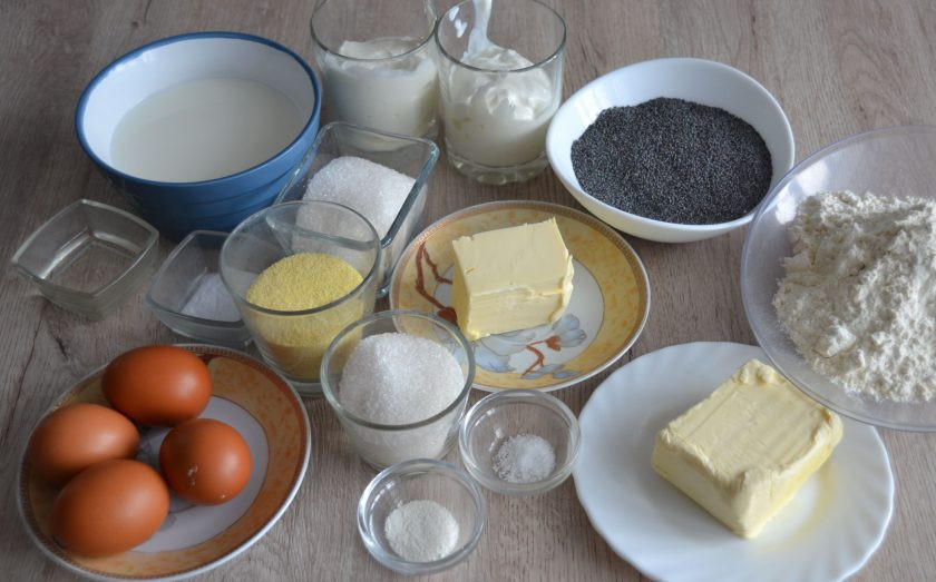 1. Этап. Маковый пирог со сметанной заливкой: Подготовьте ингредиенты.