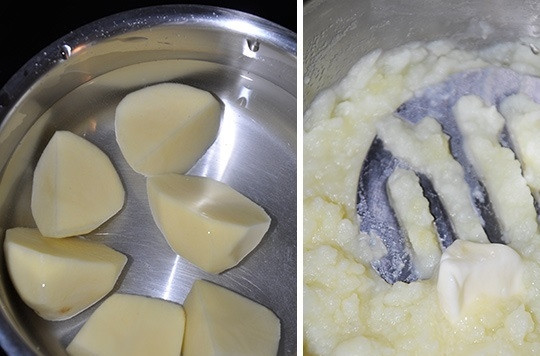 1. Этап. Суп из гороха: 2. Параллельно в подсоленной воде отварите картофель и разомните его в пюре, по желанию добавьте масло.