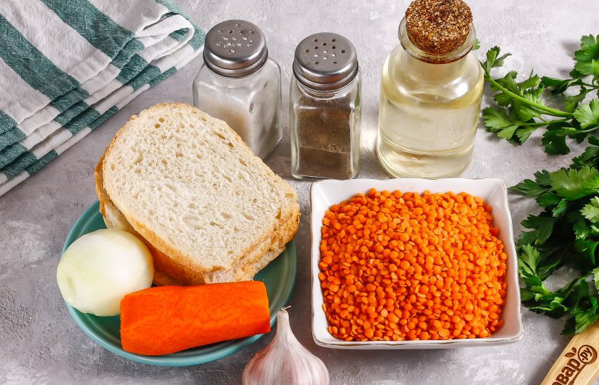 1. Этап. Суп из чечевицы без картофеля: Подготовьте указанные ингредиенты.