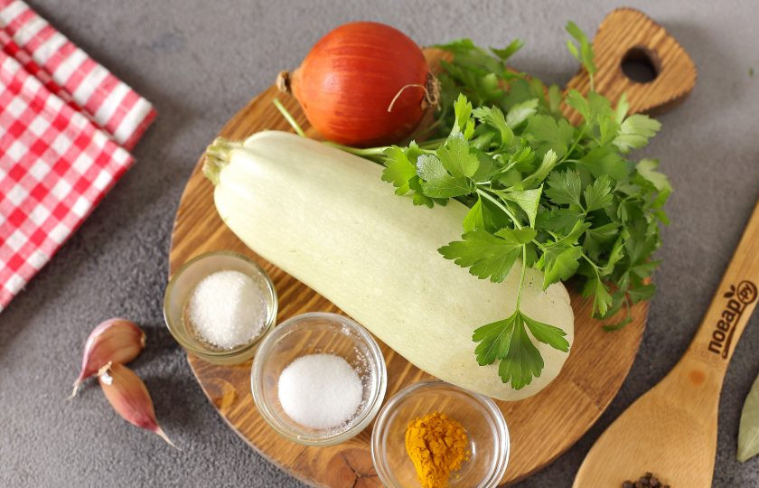 Маринованные кабачки с куркумой на зиму 1. Этап. Маринованные кабачки с куркумой на зиму: Подготовьте все ингредиенты.