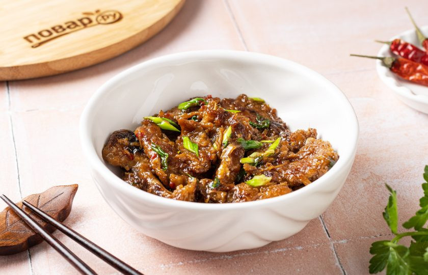 1. Этап. Соевое мясо в воке: Соевое мясо в воке готово, приятного вам аппетита!