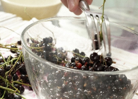 1. Этап. Сироп из смородины: 1. Для начала ягоды необходимо как следует вымыть и очистить от веточек. Затем снова промыть под проточной водой и просушить. При желании классический рецепт сиропа из смородины можно использовать и для замороженных ягод.