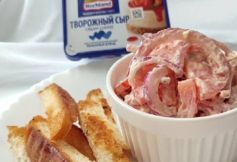 1. Этап. Помидоры в творожной заправке: Для быстрого перекуса очень удачный вариант))