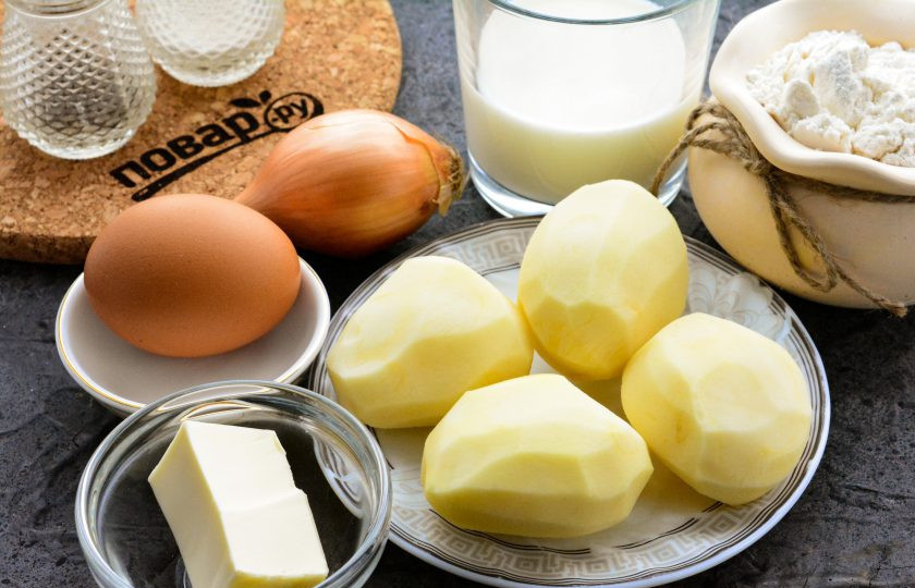 1. Этап. Кыстыбый с пюре: Подготовьте продукты по списку для приготовления кыстыбыя с пюре.