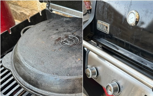 1. Этап. Хо шау ру. Свинина Мао Цзэдуна: Накрыл казан крышкой. У меня гриль газовый. Убрал прямой нагрев, выключил центральную горелку, боковые – на минимум. Крышку гриля опустил. Впереди полтора часа томления содержимого. Надо следить, конечно, не допускать бурного кипения.