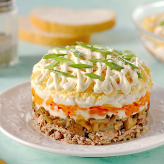 Салат Мимоза с грибами