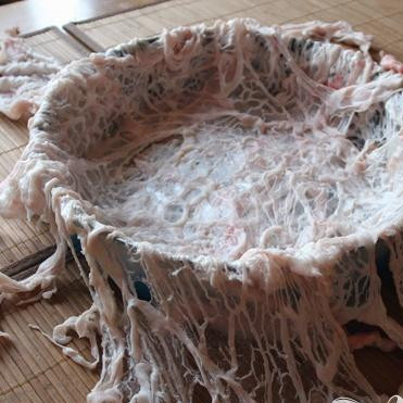 1. Этап. Сальник: 3. Промыть сальник под теплой водой, обсушить, выложить в форму или сковороду и расправить.