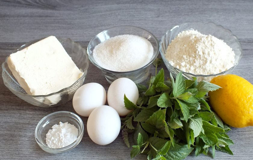 1. Этап. Лимонный кекс с мятой: Подготовьте необходимые ингредиенты.
