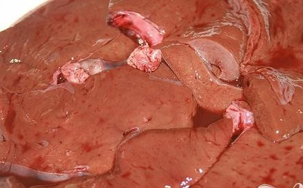 1. Этап. Жареная говяжья печенка с горчицей: 1. Печень помыть, подождать, пока стечет лишняя вода, и порезать ломтиками толщиной по 0,8-1 см каждый.