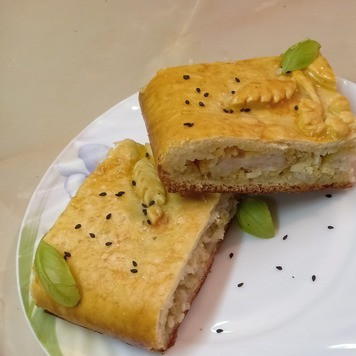 1. Этап. Кулебяка с рисом, луком, яйцами, рыбой: Приятного аппетита!