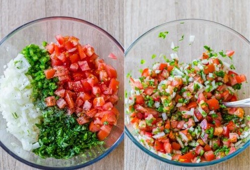 1. Stage. Pico de Gallo: Stir in 2 Tbsp lime juice and lightly season with 1/2 tsp salt and 1/8 tsp black pepper, or season to taste. Enjoy right away or cover and refrigerate overnight.